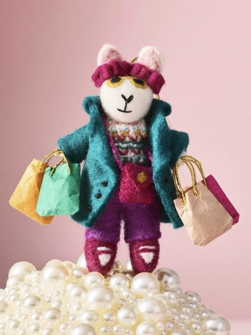 NWT Anthropologie Busy Bunny shopping rabbit felt ornament 2025